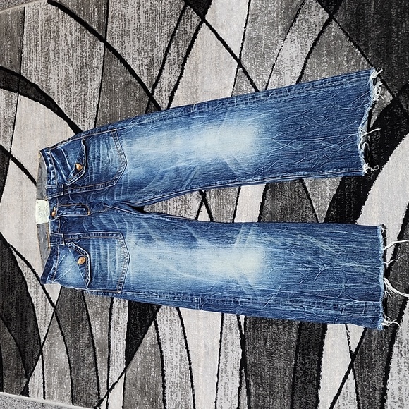 LIMITED EDITION HAND-MADE EMBROIDERED RAW-EDGE PREMIUM GUESS DENIM JEAN - Picture 4 of 14